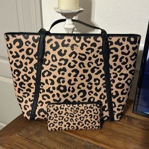 Kate Spade Leooard Cara Tote & Wallet Set